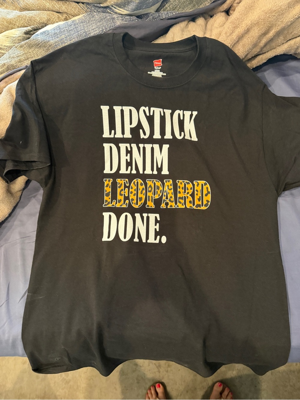 Lipstick Denim Leopard Done Black Graphic Tee